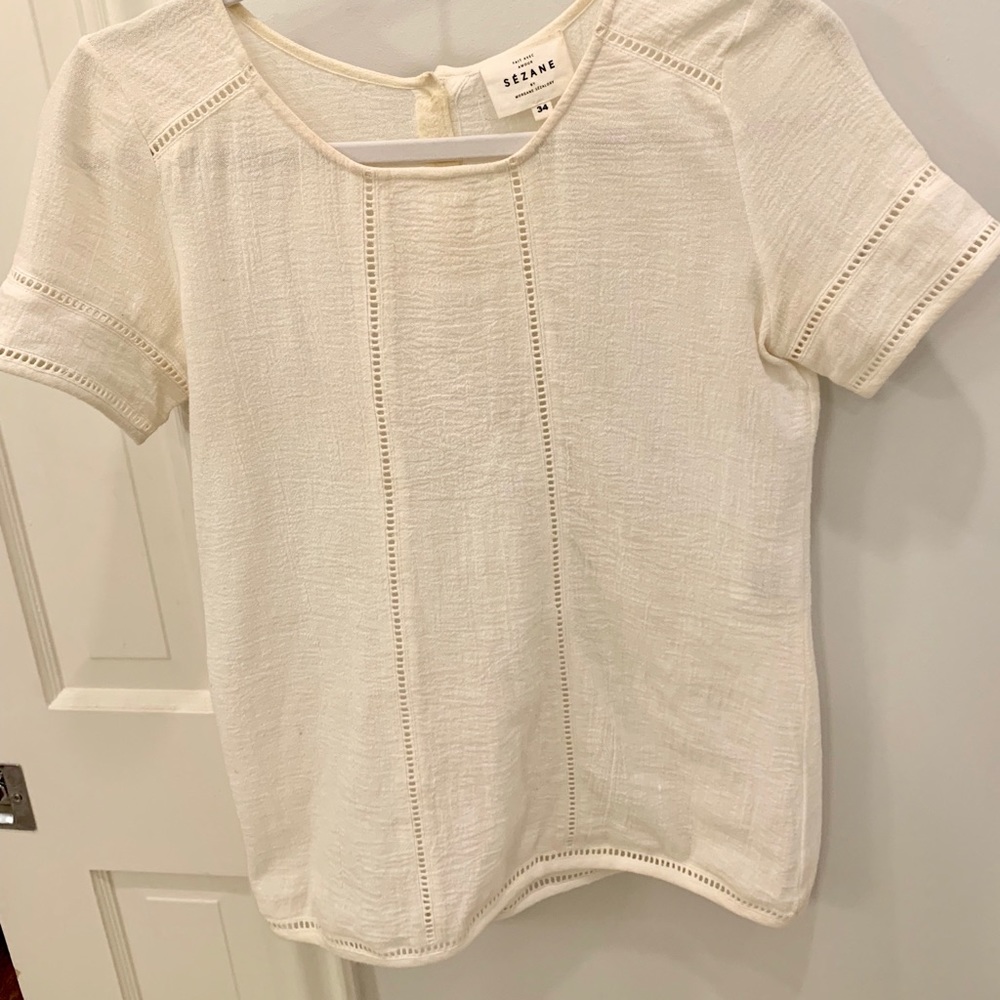 Sézane Linen Ivory Top with Embroidery Detail- XS